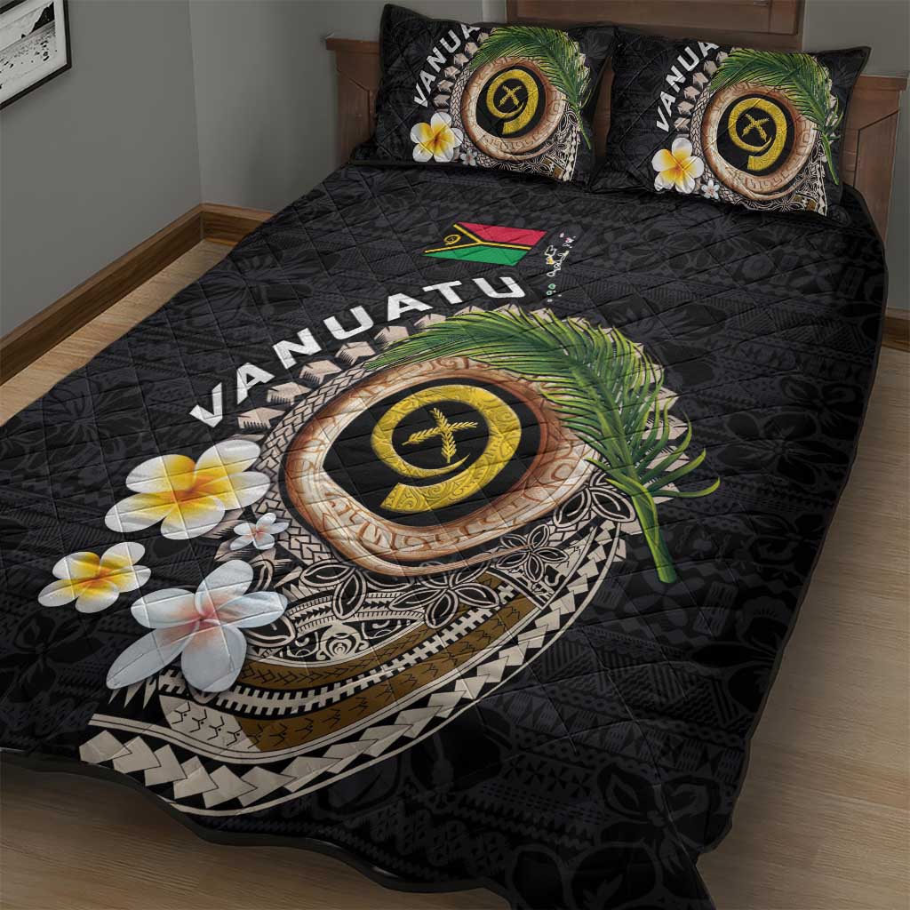 Vanuatu Independence Day Quilt Bed Set Melanesian Tribal Pig Tusk with Tropical Plants