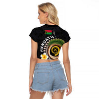 Vanuatu Independence Day Raglan Cropped T Shirt Melanesian Tribal Pig Tusk with Tropical Plants LT03 - Polynesian Pride