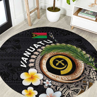 Vanuatu Independence Day Round Carpet Melanesian Tribal Pig Tusk with Tropical Plants