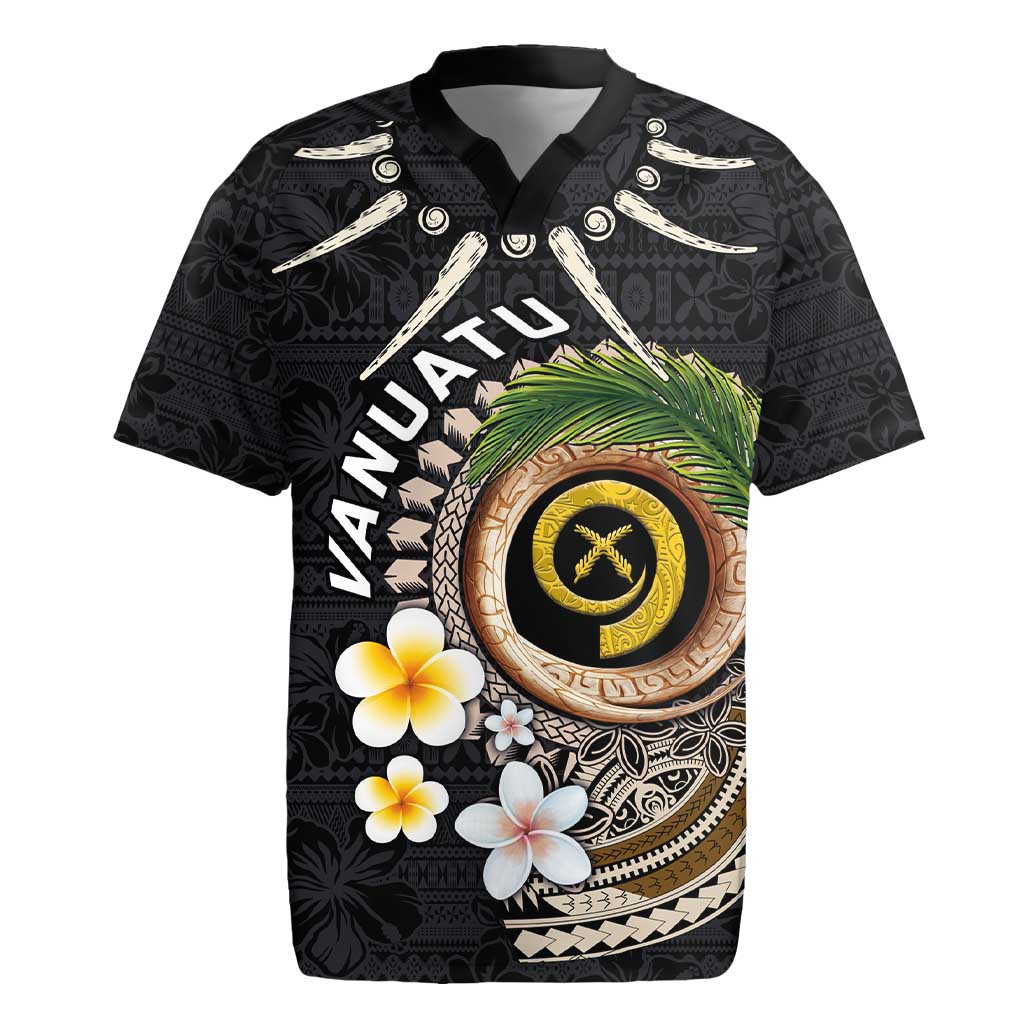 Vanuatu Independence Day Rugby Jersey Melanesian Tribal Pig Tusk with Tropical Plants