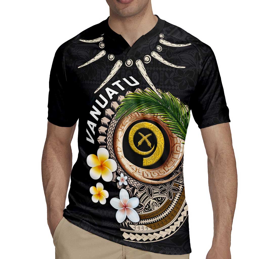 Vanuatu Independence Day Rugby Jersey Melanesian Tribal Pig Tusk with Tropical Plants