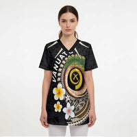 Vanuatu Independence Day Scrub Top Melanesian Tribal Pig Tusk with Tropical Plants - Polynesian Pride