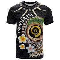 Vanuatu Independence Day T Shirt Melanesian Tribal Pig Tusk with Tropical Plants LT03 Black - Polynesian Pride