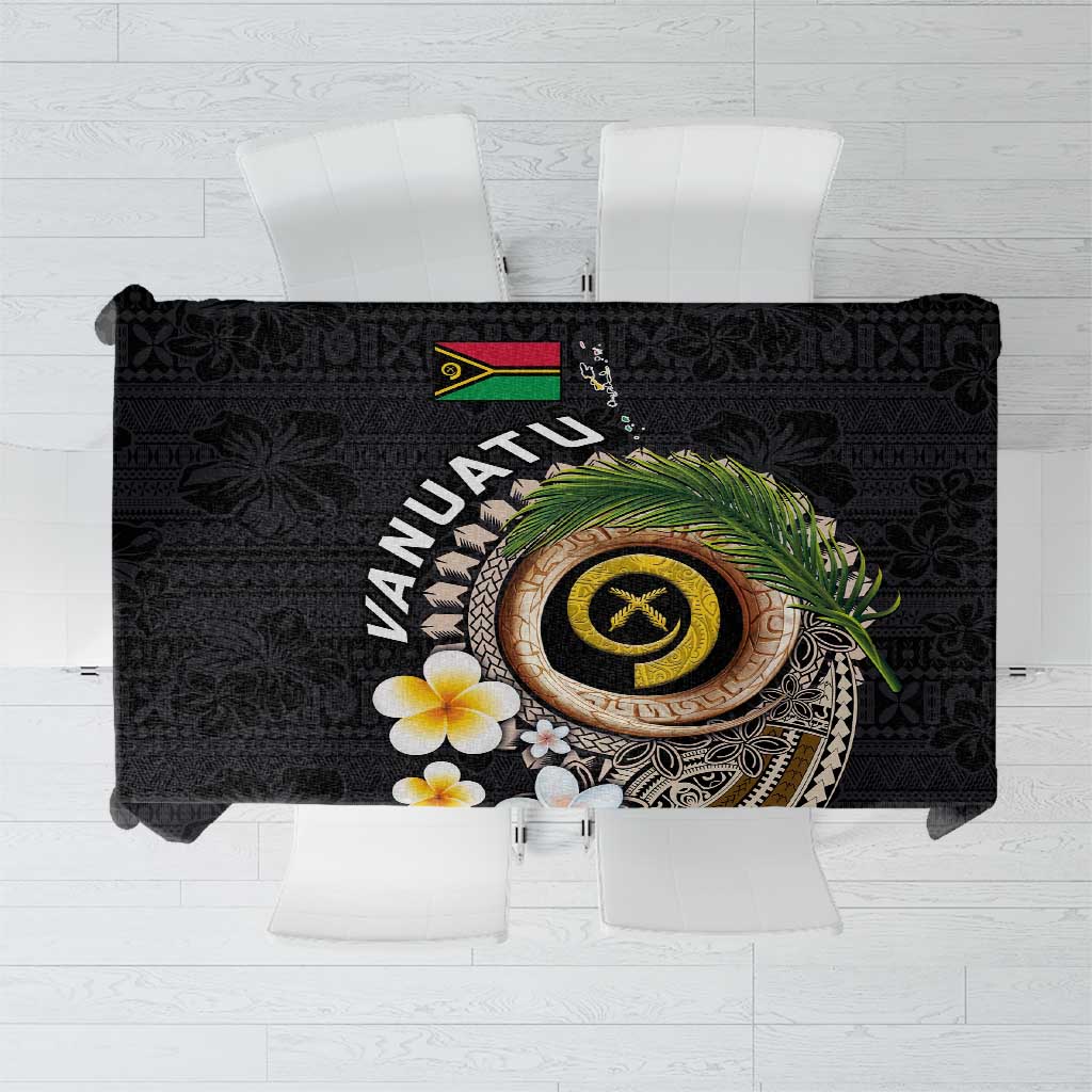 Vanuatu Independence Day Tablecloth Melanesian Tribal Pig Tusk with Tropical Plants LT03 Black - Polynesian Pride