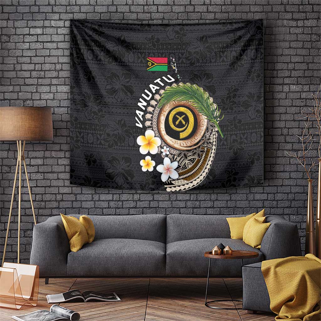 Vanuatu Independence Day Tapestry Melanesian Tribal Pig Tusk with Tropical Plants