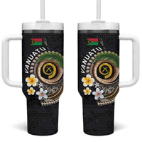Vanuatu Independence Day Tumbler With Handle Melanesian Tribal Pig Tusk with Tropical Plants LT03 One Size: 40 oz Black - Polynesian Pride