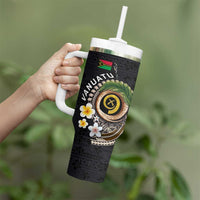 Vanuatu Independence Day Tumbler With Handle Melanesian Tribal Pig Tusk with Tropical Plants LT03 - Polynesian Pride