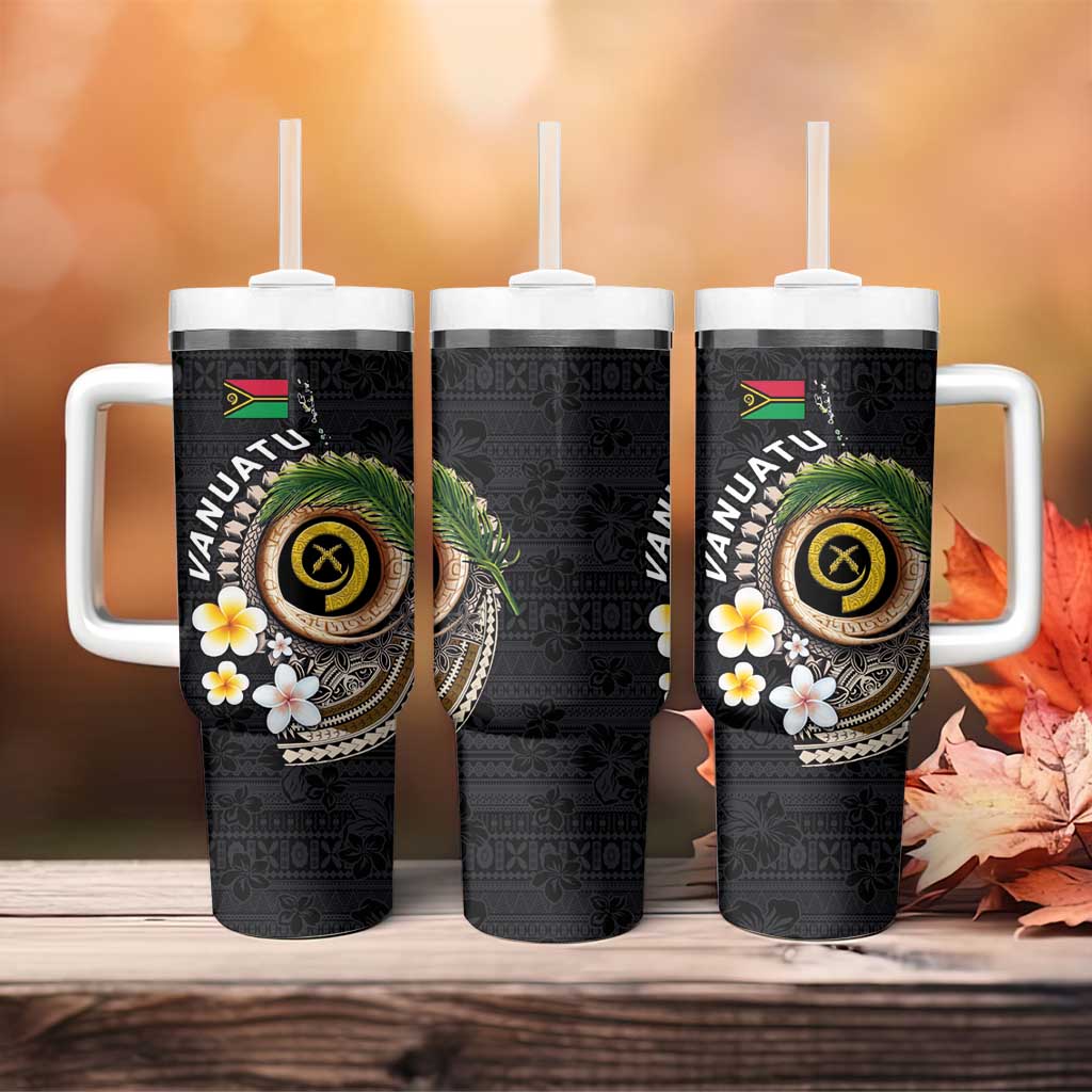 Vanuatu Independence Day Tumbler With Handle Melanesian Tribal Pig Tusk with Tropical Plants LT03 - Polynesian Pride