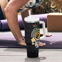 Vanuatu Independence Day Tumbler With Handle Melanesian Tribal Pig Tusk with Tropical Plants LT03 - Polynesian Pride