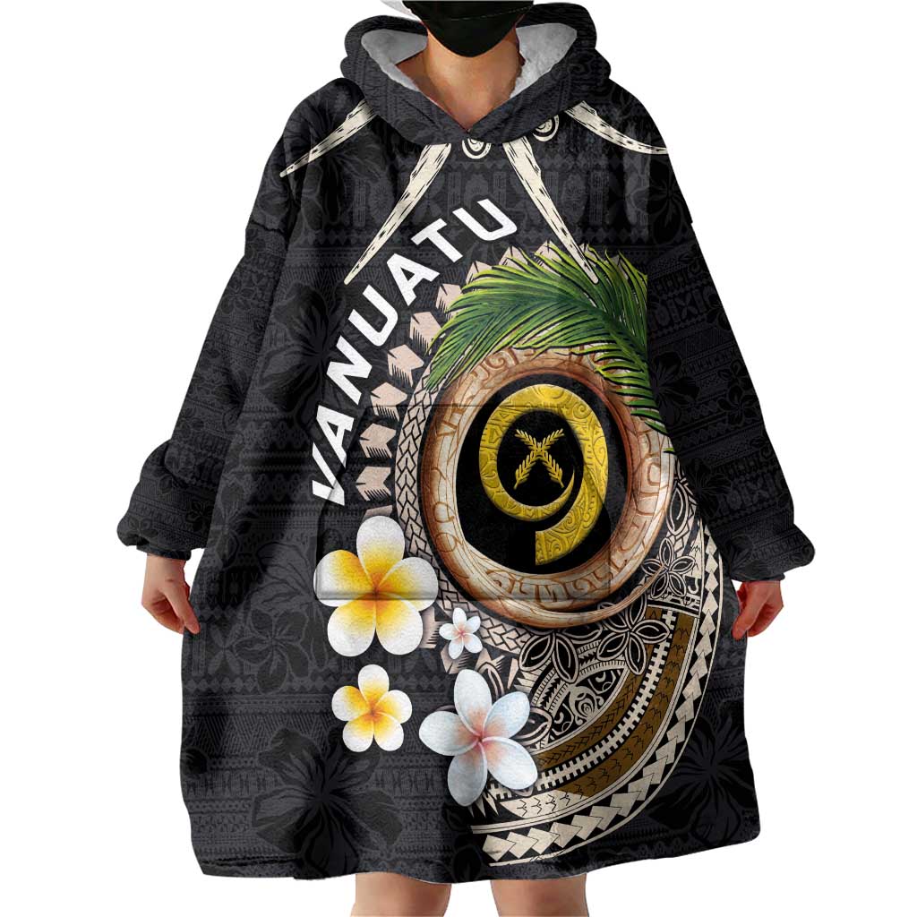 Vanuatu Independence Day Wearable Blanket Hoodie Melanesian Tribal Pig Tusk with Tropical Plants LT03 - Polynesian Pride