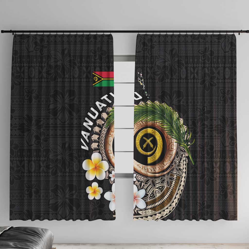 Vanuatu Independence Day Window Curtain Melanesian Tribal Pig Tusk with Tropical Plants LT03 With Hooks Black - Polynesian Pride