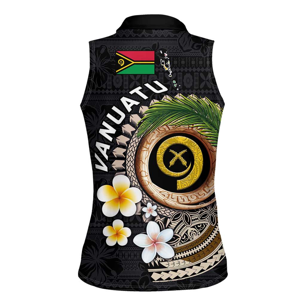 Vanuatu Independence Day Women Sleeveless Polo Shirt Melanesian Tribal Pig Tusk with Tropical Plants