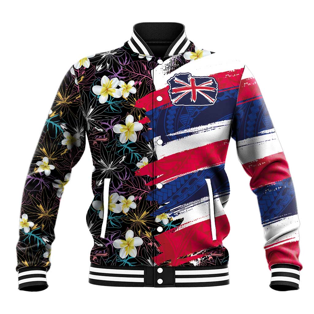 Hawaiian Flag Day Baseball Jacket Tropical Flowers and Leaves