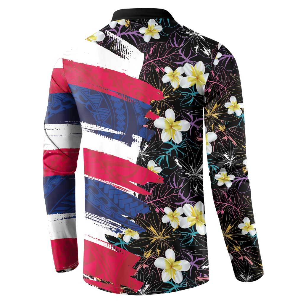 Hawaiian Flag Day Button Sweatshirt Tropical Flowers and Leaves