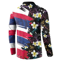 Hawaiian Flag Day Button Sweatshirt Tropical Flowers and Leaves
