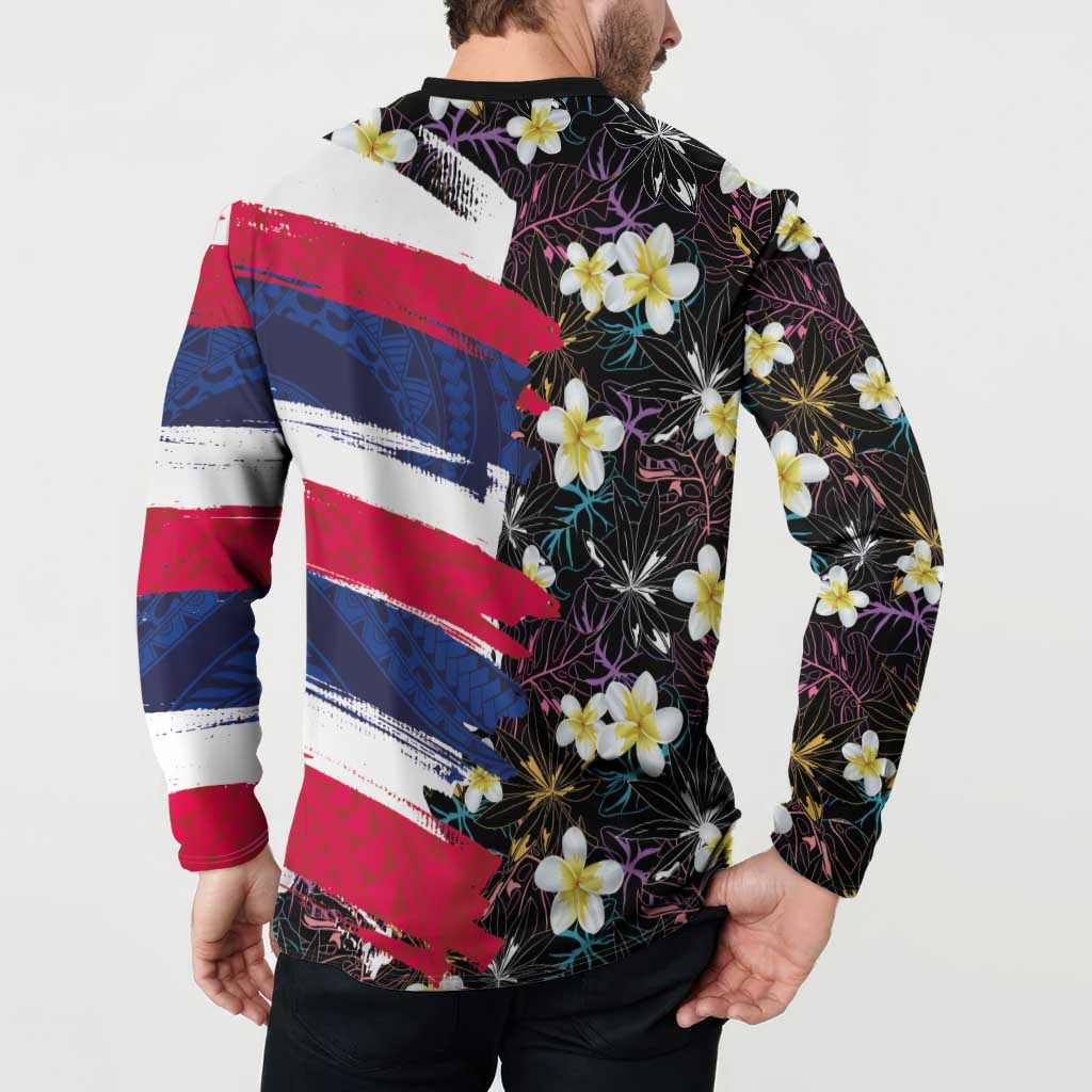 Hawaiian Flag Day Button Sweatshirt Tropical Flowers and Leaves