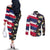 Hawaiian Flag Day Couples Matching Off The Shoulder Long Sleeve Dress and Long Sleeve Button Shirt Tropical Flowers and Leaves