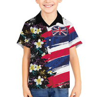 Hawaiian Flag Day Family Matching Long Sleeve Bodycon Dress and Hawaiian Shirt Tropical Flowers and Leaves