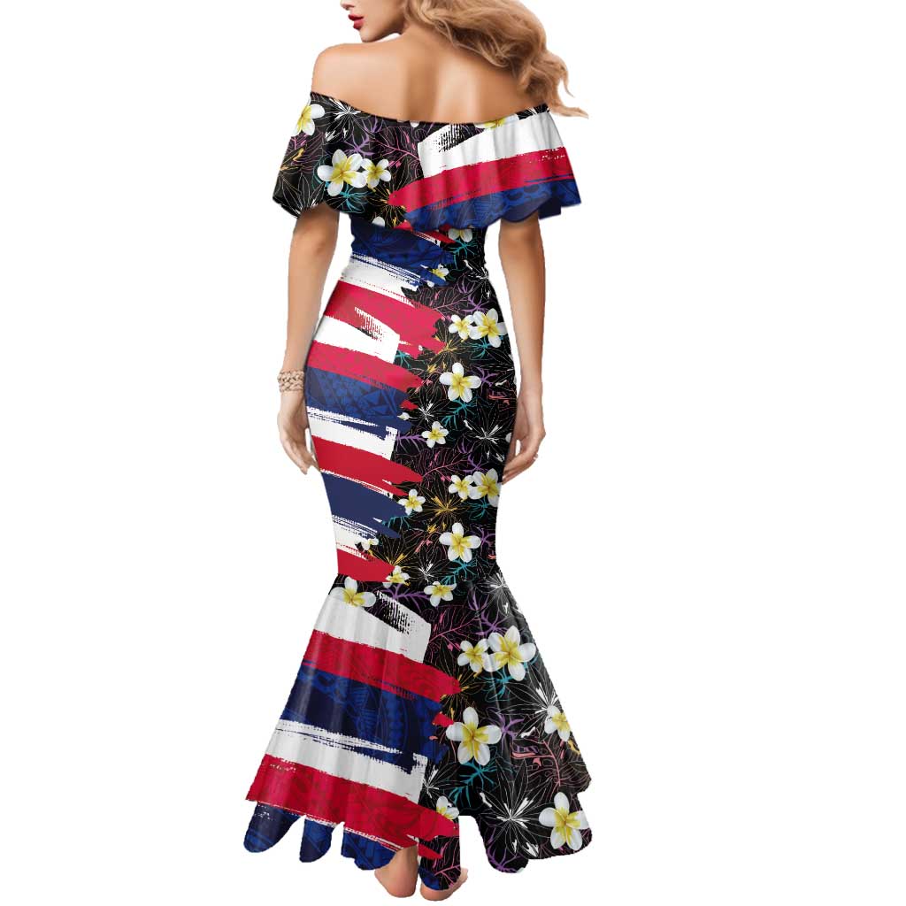 Hawaiian Flag Day Family Matching Mermaid Dress and Hawaiian Shirt Tropical Flowers and Leaves
