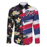 Hawaiian Flag Day Family Matching Off Shoulder Maxi Dress and Hawaiian Shirt Tropical Flowers and Leaves