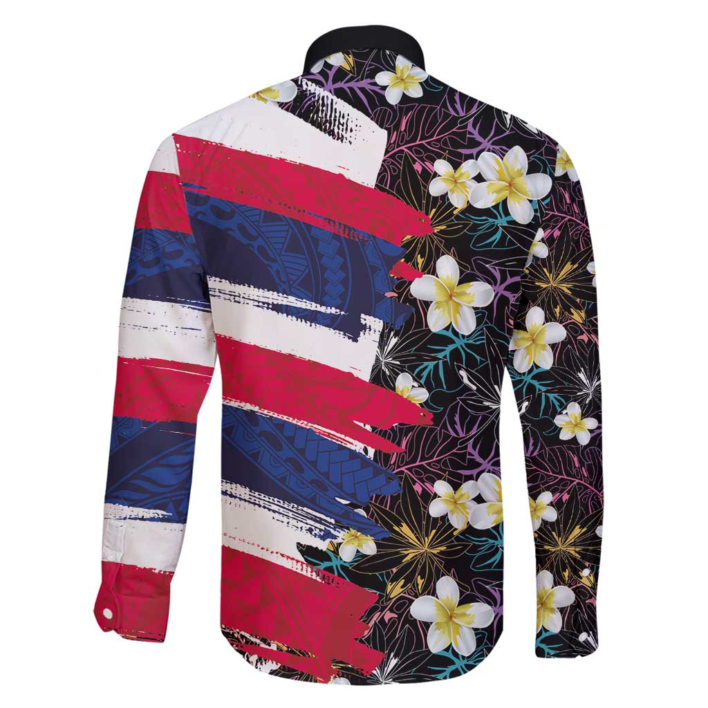 Hawaiian Flag Day Family Matching Off Shoulder Short Dress and Hawaiian Shirt Tropical Flowers and Leaves