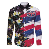 Hawaiian Flag Day Family Matching Puletasi and Hawaiian Shirt Tropical Flowers and Leaves