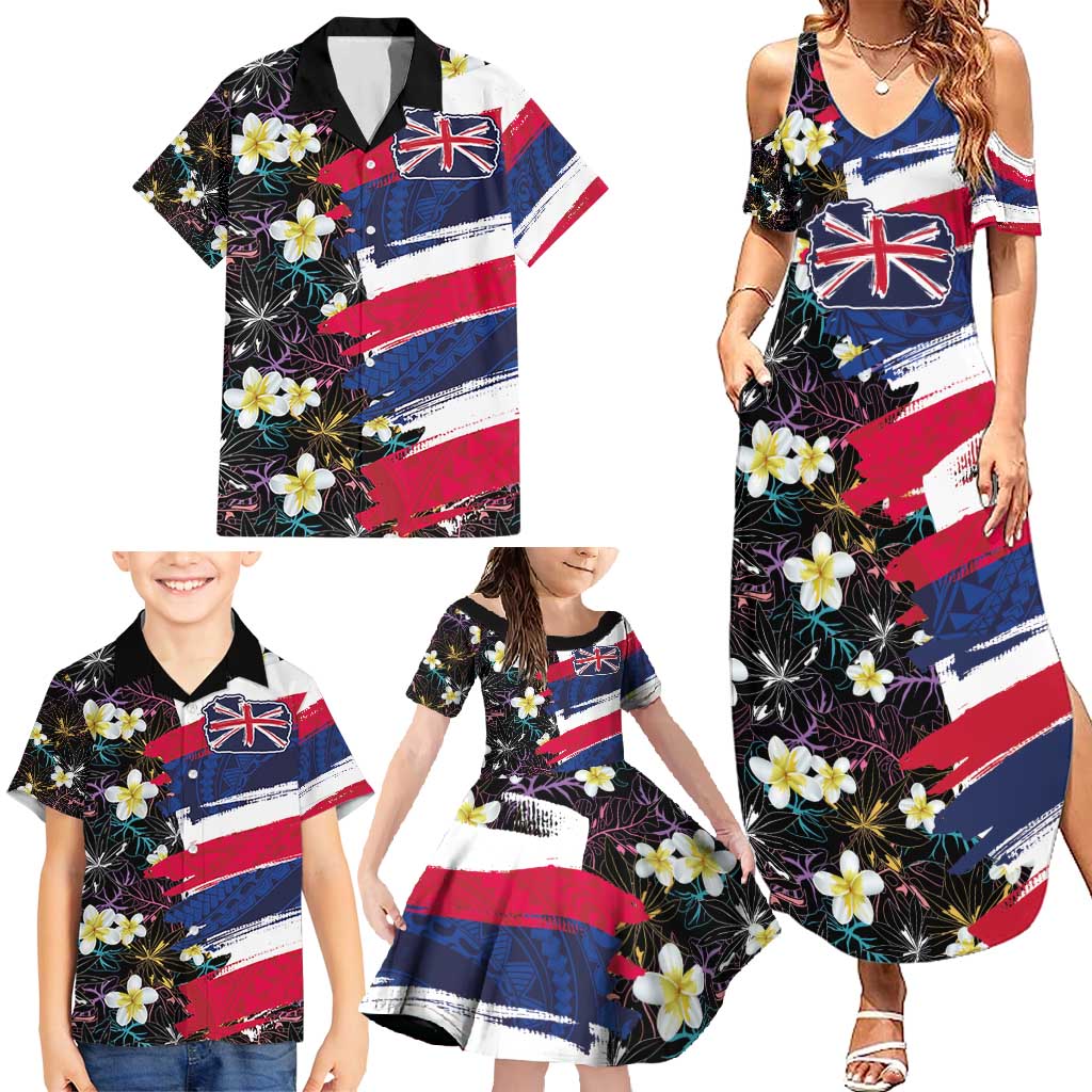 Hawaiian Flag Day Family Matching Summer Maxi Dress and Hawaiian Shirt Tropical Flowers and Leaves
