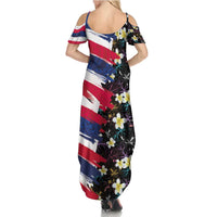 Hawaiian Flag Day Family Matching Summer Maxi Dress and Hawaiian Shirt Tropical Flowers and Leaves