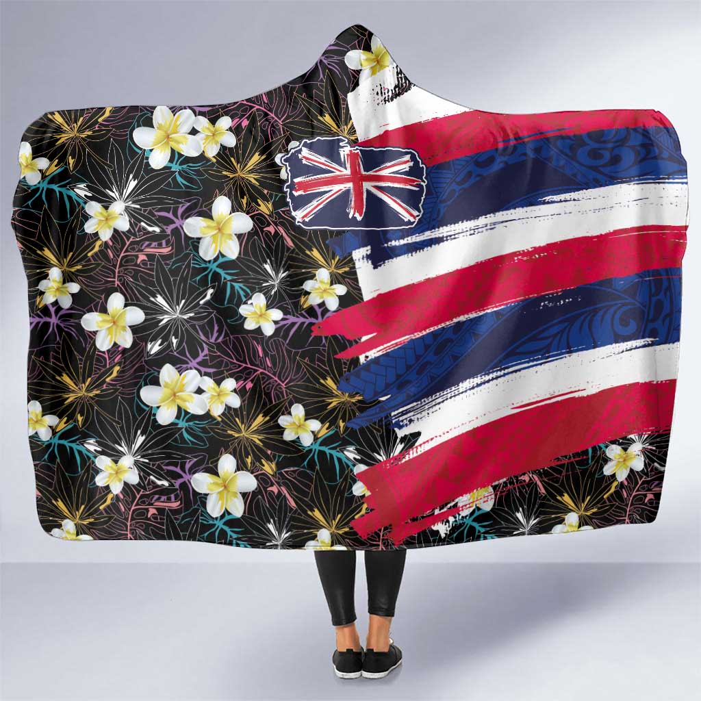 Hawaiian Flag Day Hooded Blanket Tropical Flowers and Leaves