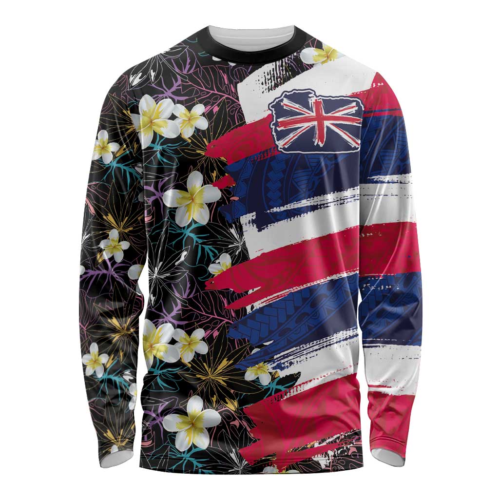 Hawaiian Flag Day Long Sleeve Shirt Tropical Flowers and Leaves