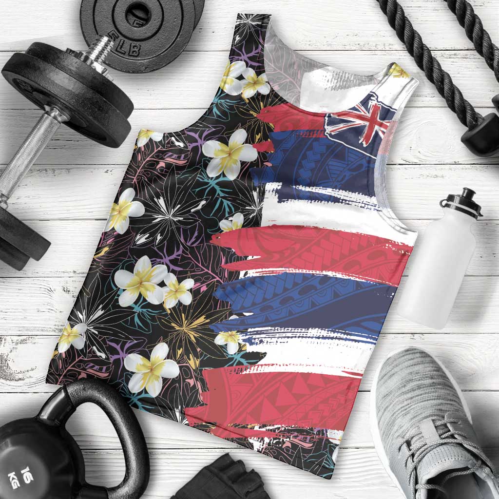 Hawaiian Flag Day Men Tank Top Tropical Flowers and Leaves