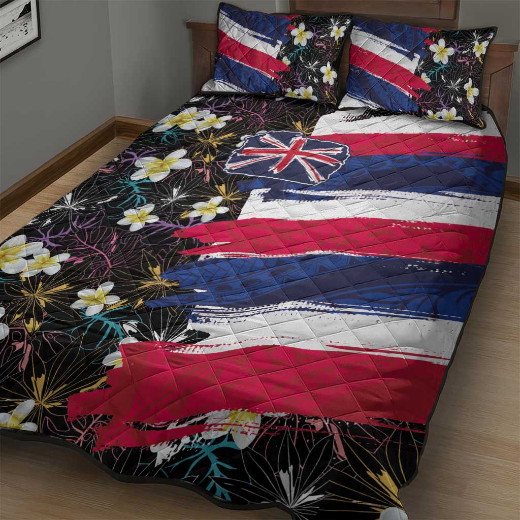Hawaiian Flag Day Quilt Bed Set Tropical Flowers and Leaves