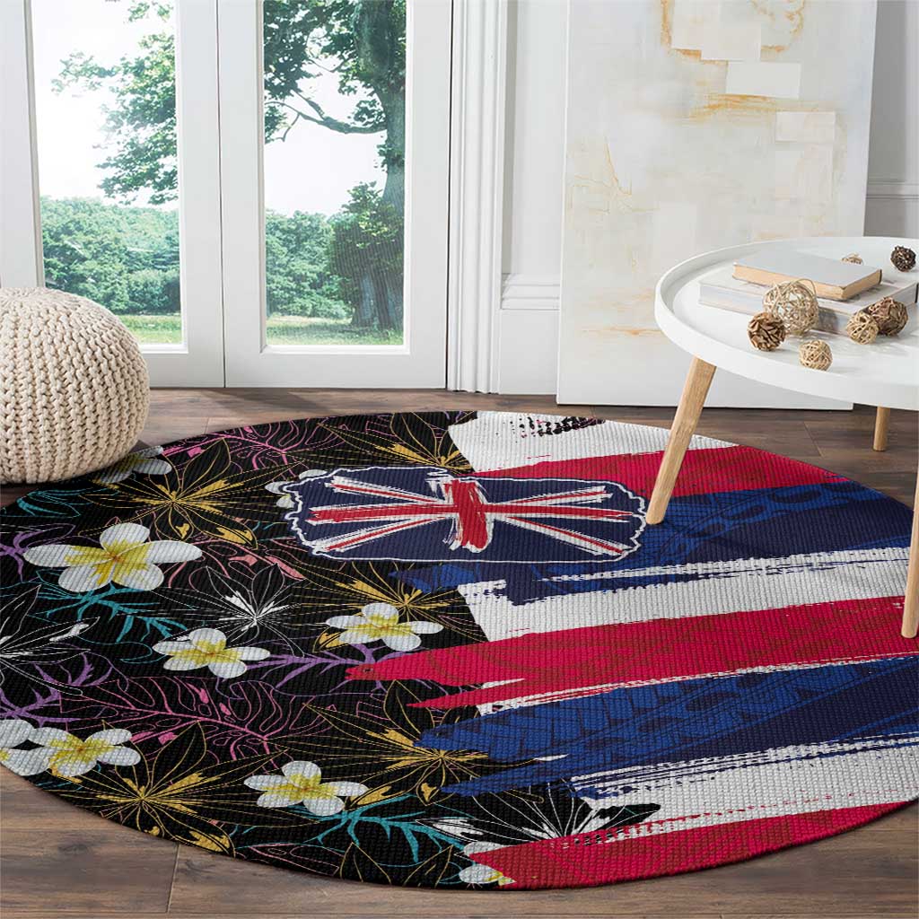 Hawaiian Flag Day Round Carpet Tropical Flowers and Leaves