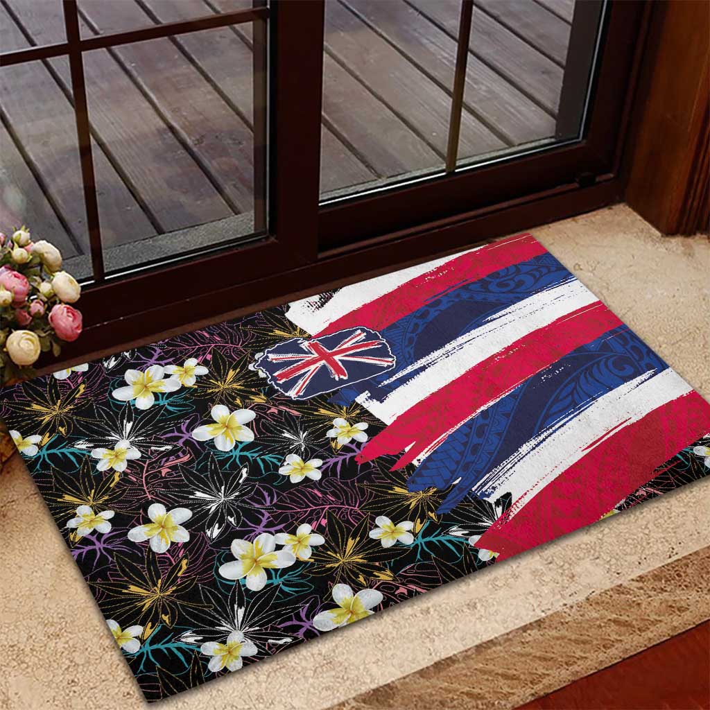 Hawaiian Flag Day Rubber Doormat Tropical Flowers and Leaves