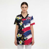Hawaiian Flag Day Scrub Top Tropical Flowers and Leaves - Polynesian Pride