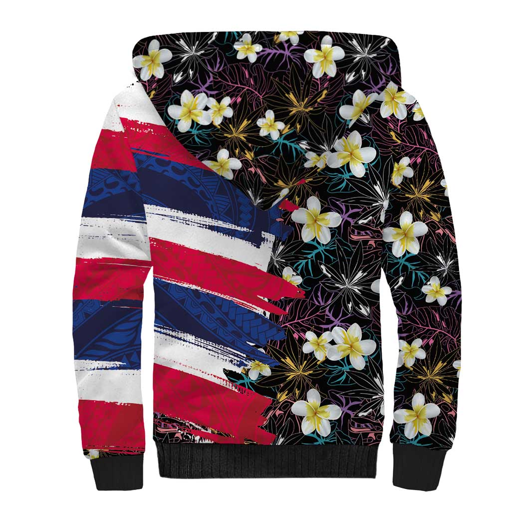 Hawaiian Flag Day Sherpa Hoodie Tropical Flowers and Leaves