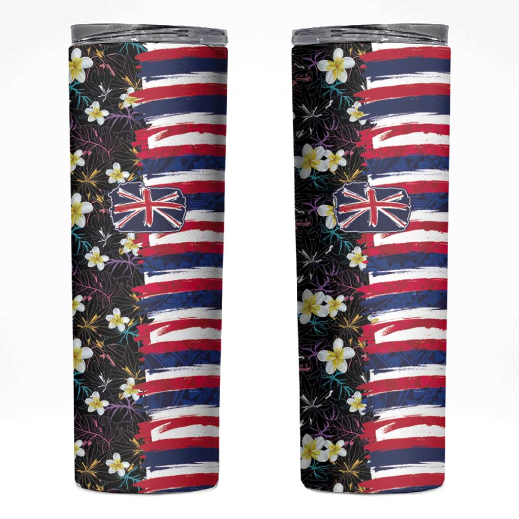 Hawaiian Flag Day Skinny Tumbler Tropical Flowers and Leaves