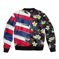Hawaiian Flag Day Sleeve Zip Bomber Jacket Tropical Flowers and Leaves