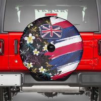 Hawaiian Flag Day Spare Tire Cover Tropical Flowers and Leaves