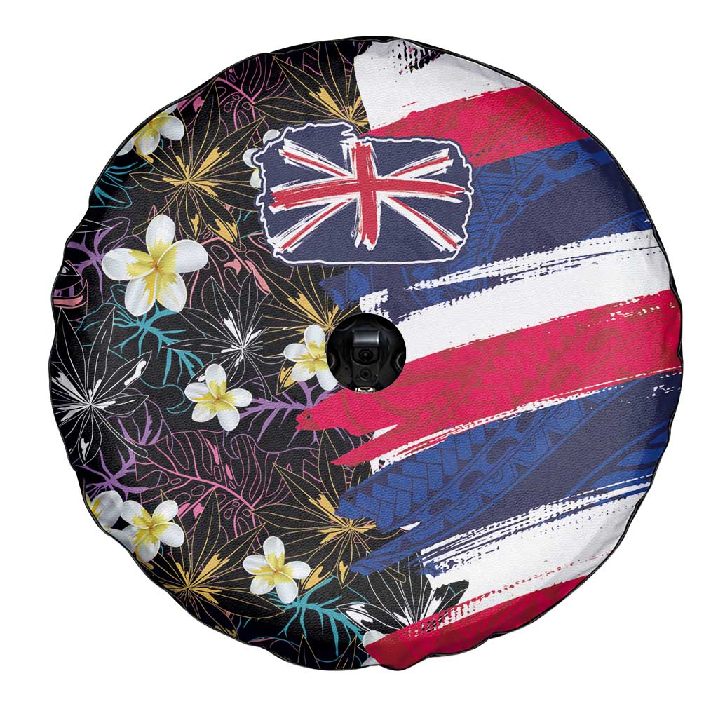 Hawaiian Flag Day Spare Tire Cover Tropical Flowers and Leaves