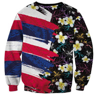 Hawaiian Flag Day Sweatshirt Tropical Flowers and Leaves