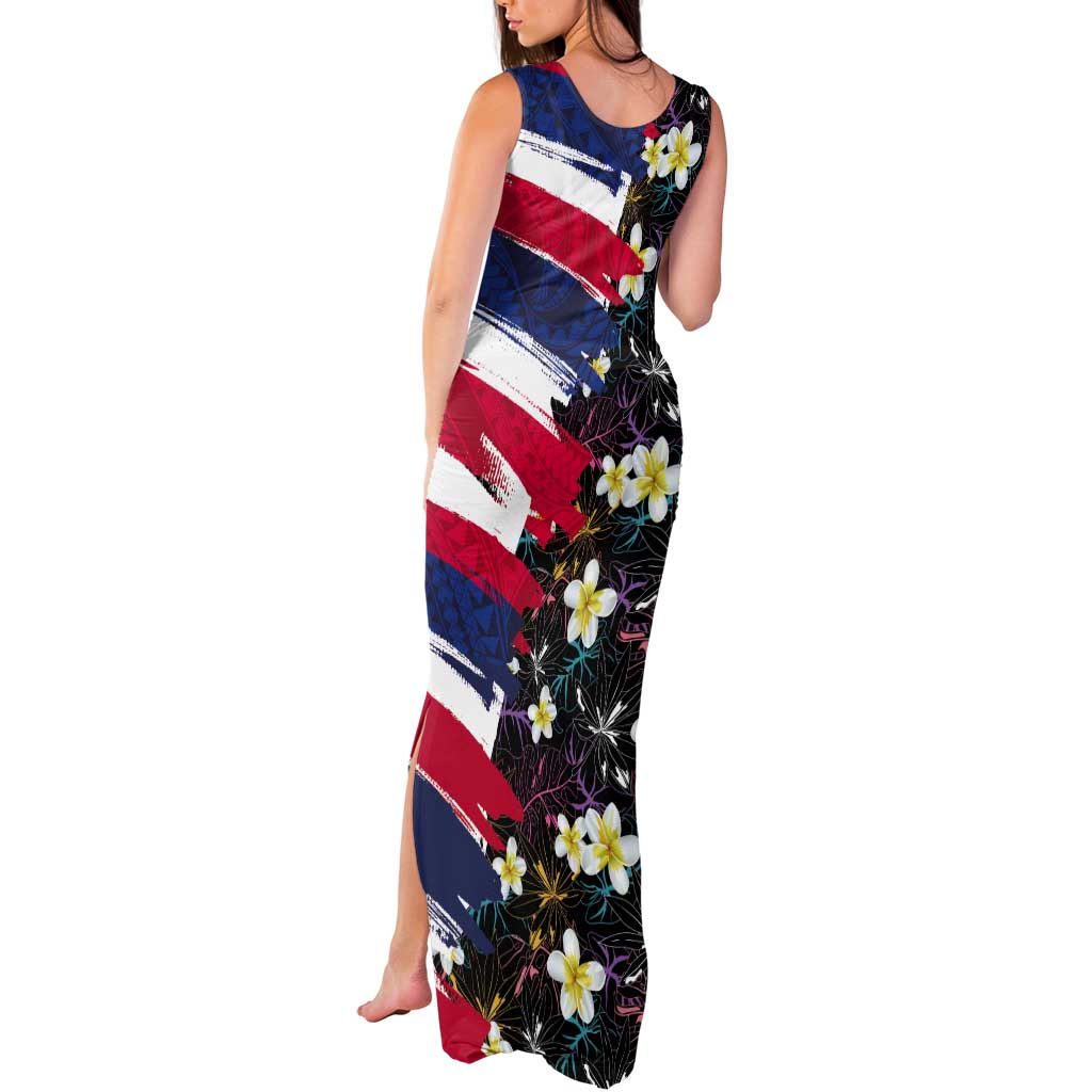 Hawaiian Flag Day Tank Maxi Dress Tropical Flowers and Leaves