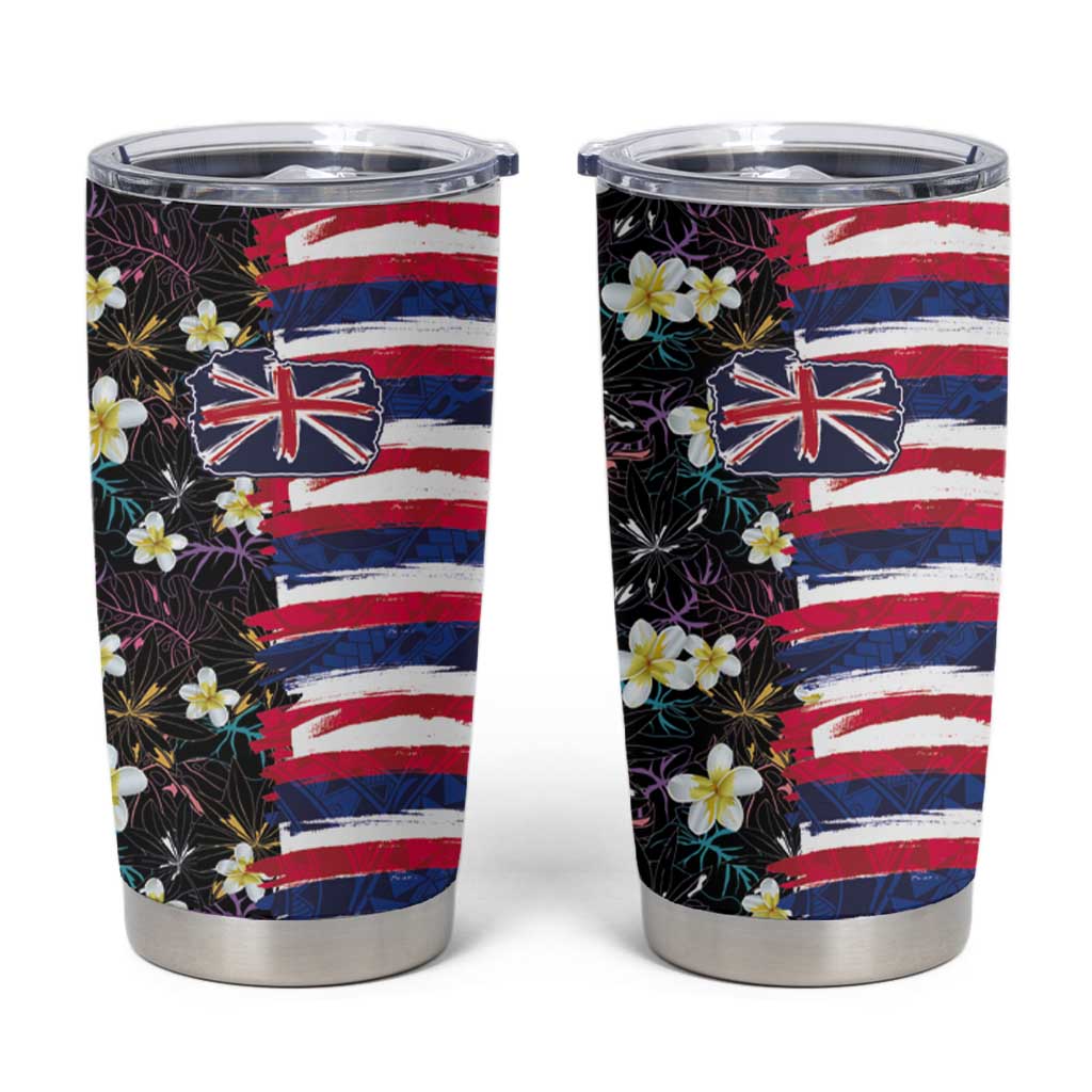 Hawaiian Flag Day Tumbler Cup Tropical Flowers and Leaves