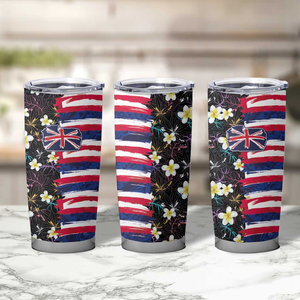 Hawaiian Flag Day Tumbler Cup Tropical Flowers and Leaves