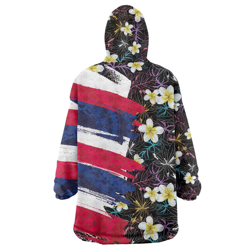 Hawaiian Flag Day Wearable Blanket Hoodie Tropical Flowers and Leaves