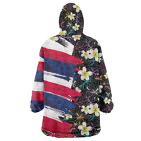 Hawaiian Flag Day Wearable Blanket Hoodie Tropical Flowers and Leaves