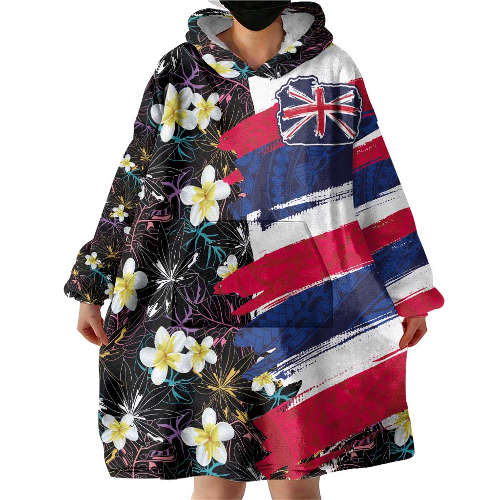 Hawaiian Flag Day Wearable Blanket Hoodie Tropical Flowers and Leaves