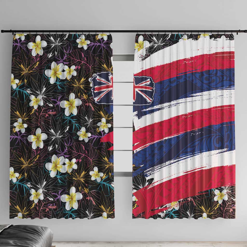 Hawaiian Flag Day Window Curtain Tropical Flowers and Leaves LT03 With Hooks Black - Polynesian Pride