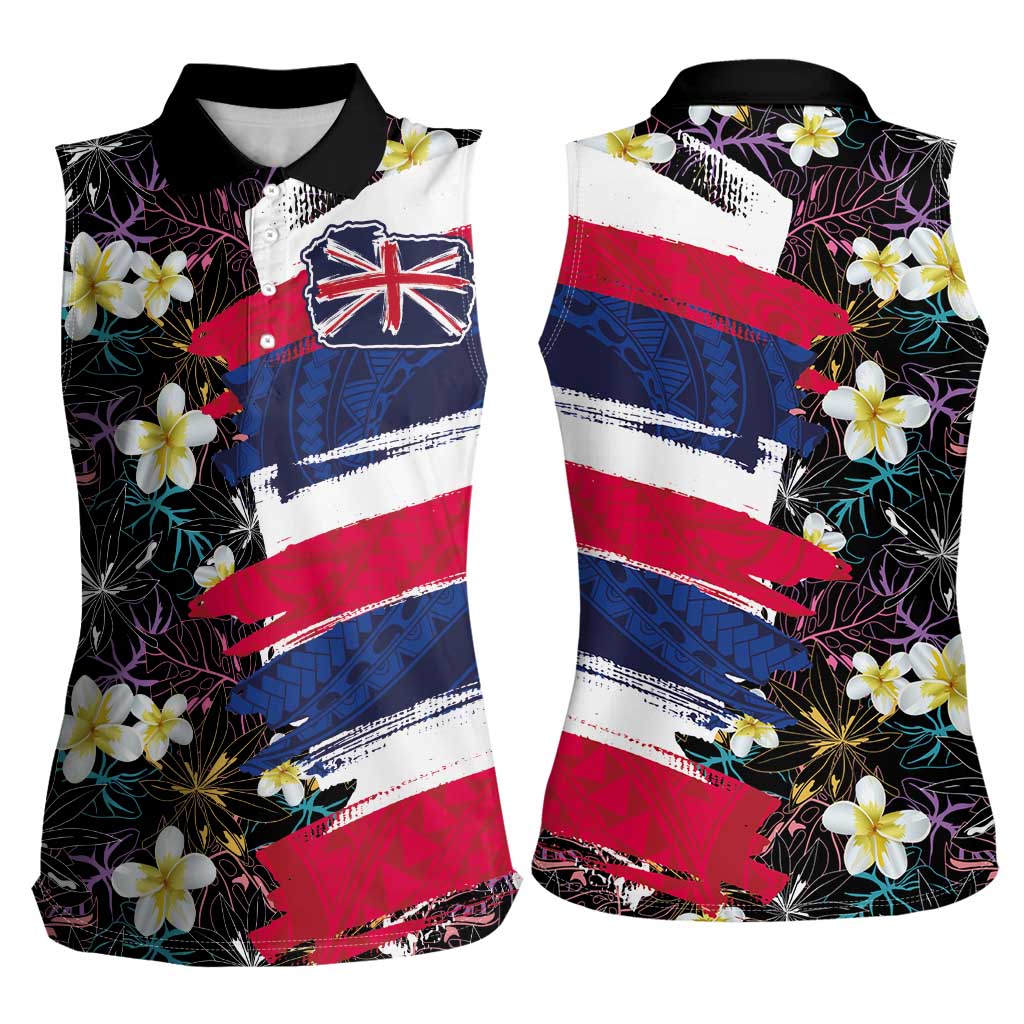 Hawaiian Flag Day Women Sleeveless Polo Shirt Tropical Flowers and Leaves