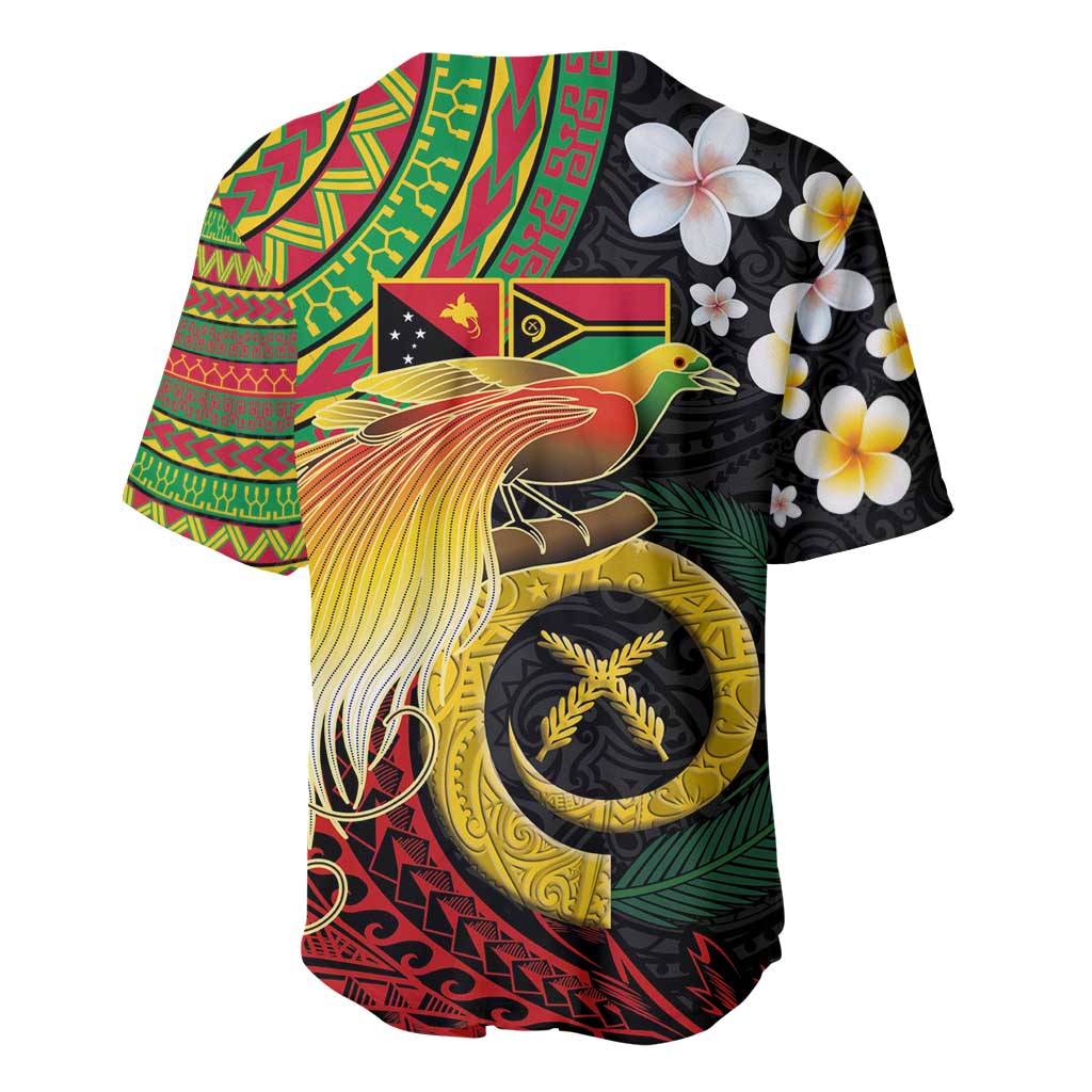 Vanuatu and Papua New Guinea Together Baseball Jersey Bird-of-paradise and Pig Tusk Melanesian Pattern